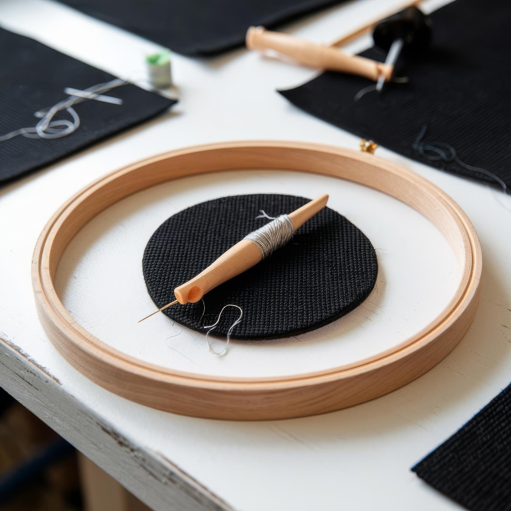 Studio scene with hoops and tools